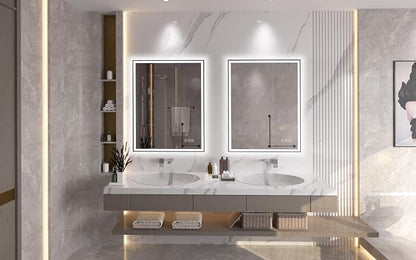 20x28 inches Rectangular Aluminum Black Framed LED Mirror, Smart Bathroom Mirror with Lights, Anti-Fog, Tempered Glass, 3 Colors Dimmable, Front and Backlit, Wall Mounted, Memory
