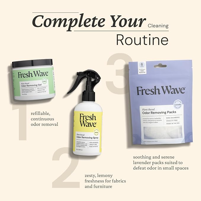 Fresh Wave Odor Eliminator Gel 2-Pk 15oz & 7oz Air Freshener, Mix Pack | Plant-based formula. No parabens or harsh chemicals. EPA Safer Choice. Bathroom & closet odor absorber. Refillable.