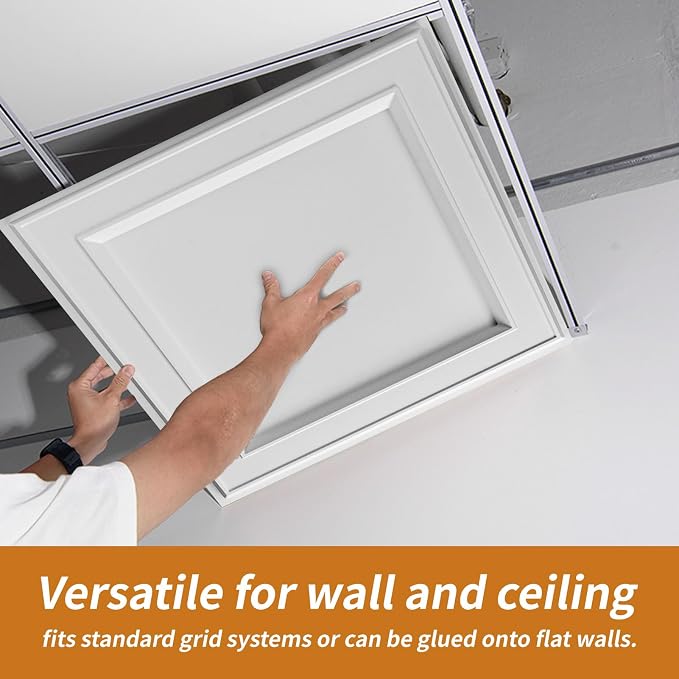 WOWSTAR 24-Pack 24"x24" PVC Drop Ceiling Tiles, Waterproof Glue up Ceiling Panels | PVC ceiling panels, 24"x24", waterproof, glue-up install, basement kitchen bathroom, 24-pack