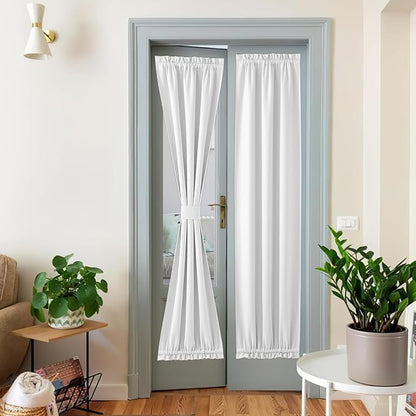 NICETOWN Faux Linen Door Curtain Panel, French Door Curtains Blackout Thermal Insulated Sidelight Privacy Panels for Window/Living Room/Doorways (25W by 72L inches, 1 Panel, Greyish White)