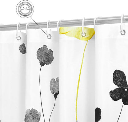 Yellow Beige Watercolor Floral Fabric Shower Curtain, 72x78 | Waterproof Fabric, Modern Minimalist Floral Print, Machine Washable, Rustproof Grommets, for Bathroom Home, Long
