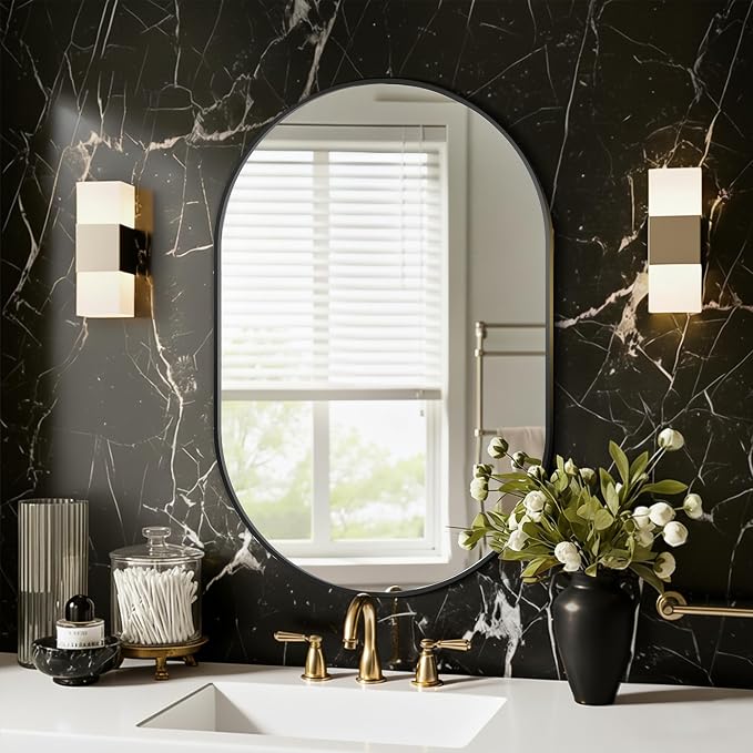 Black Oval Bathroom Mirror for Wall, 20"x30" Bathroom Vanity Mirror | HD Shatterproof Glass, Metal Framed, Oval Vanity Mirrors for Bathroom, Bedroom, Living Room, Entryway, Horizontal or Vertical