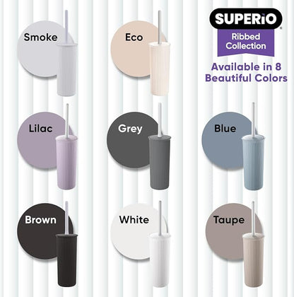 Superio Ribbed Collection Toilet Bowl Brush and Holder Set, Decorative Plastic Bathroom Toilet Brush with Holder, Toilet Cleaner Scrubber, Gray - 1 Pack