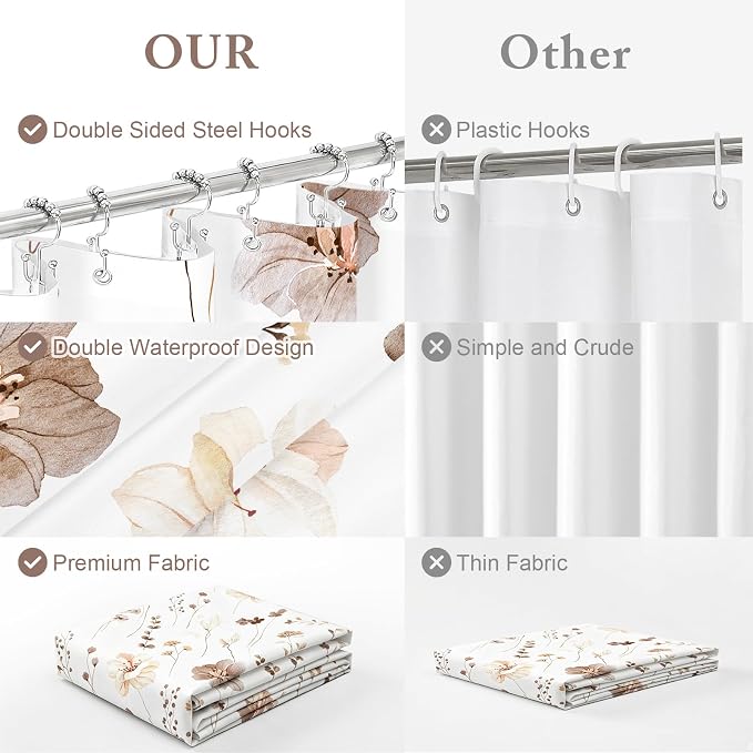 Extra Long 3 in 1 Shower Curtain Set, 72x84 | Extra Long 3 in 1 Shower Curtain Set, PEVA Liner Set & 12 Double Sided Steel Hooks, Waterproof Fabric Bathroom Curtain