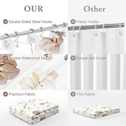 Extra Long 3 in 1 Shower Curtain Set, 72x84 | Extra Long 3 in 1 Shower Curtain Set, PEVA Liner Set & 12 Double Sided Steel Hooks, Waterproof Fabric Bathroom Curtain