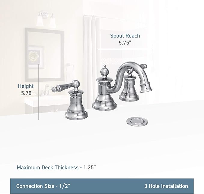 Moen TS418 Waterhill Two-Handle Traditional 8-Inch Widespread Bathroom Faucet Trim Kit, Valve Required, Chrome