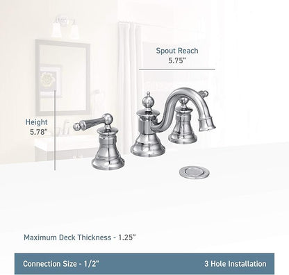 Moen TS418 Waterhill Two-Handle Traditional 8-Inch Widespread Bathroom Faucet Trim Kit, Valve Required, Chrome