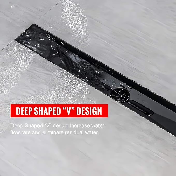SaniteModar Linear Shower Drain 16 inch Matte Black with Tile Insert Panel | AISI 304 Stainless Steel Black Linear Dain Rectangle Shower Floor Drain with Hair Strainer and Leveling Feet