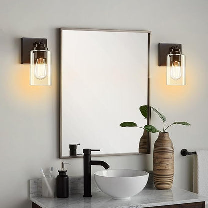 Pia Ricco Wall Sconces Set of Two, Bedside Wall Lamps with Rotary Switch for Bedroom, Modern Bathroom Light Fixtures with Clear Glass Shade, Black Sconces Wall Lights for Living Room, Hallway, Kitchen
