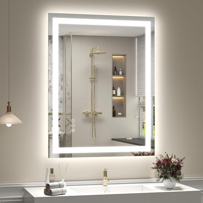28x36 LED Lighted Bathroom Mirror for Vanity Wall | Front Light and Backlit, Anti-Fog, Memory, 3 Color, Tempered Glass, Dimmable, Rectangular, UL, Horizontal/ Vertical Mounted