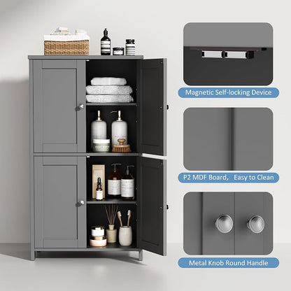 Shintenchi Bathroom Storage Cabinet with Doors and Shelves, Floor Cabinets for Washroom Furniture, Laundry Room, Organization with Adjustable Shelf, Gray