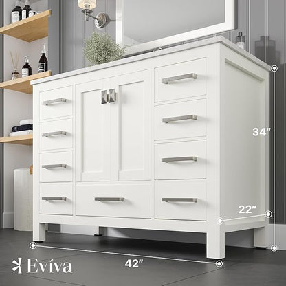 Eviva Aberdeen 42 in. White Single Sink Bath Vanity with Carrara Quartz Top and Undermount Porcelain Sink