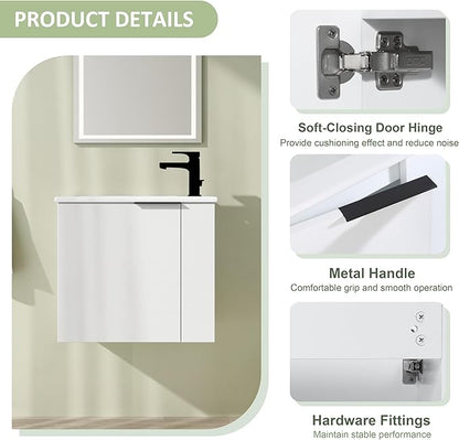 22" Bathroom Vanity with Sink, 22 Inch Floating Bathroom Vanity for Small Space, Modern Bathroom Vanity, White Wall Mounted Cabinet Set（002）
