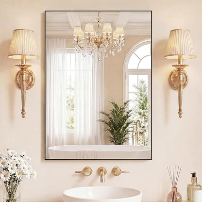 Sweetcrispy Bathroom Mirrors for Over Sink, 30" x 36" Rectangle Wall Mirror | Tempered Glass, Anti-Rust Metal Frame, Over Sink Home Decor, Modern Rectangle Style, Black