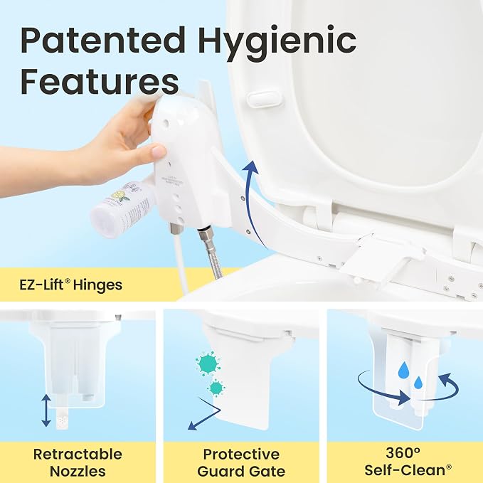 LUXE Bidet WHIFT 320 - Warm Water Deodorizing Bidet Attachment, Chrome | Non-Electric, Built-In Deodorizing Spray, Warm Water, Lemon Refill Included, Easy Slide-In Install, Rear & Feminine Wash
