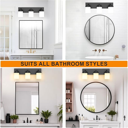 IZORRO Bathroom Vanity Light Fixture, 3-Light 22 Inch Matte Black Bathroom Light Fixtures Over Mirror, with White Glass Shade, Modern Farmhouse Vanity Lights, Rustic Restroom Lighting Fixtures