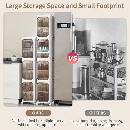 5 Tier Slim Bathroom Storage Cabinet, Foldable and Movable, White | Tools Free, ABS and PET, Magnetic Clear Door, Adjustable Shelves, Lockable Wheels, Water Resistant, For Narrow Space