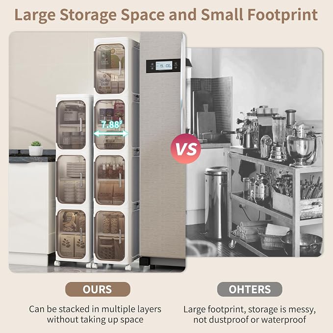 3 Tier Slim Bathroom Storage Cabinet, Foldable and Movable, White | Tools Free, ABS and PET, Magnetic Clear Door, Adjustable Shelves, Lockable Wheels, Water Resistant, For Narrow Space