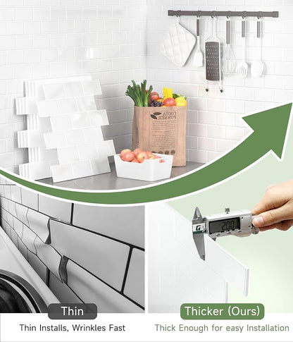 Peel and Stick Backsplash for Kitchen: Self Adhesive Wall Tiles for Bathroom - Vinyl Thick Back Splash Tile (10, White)