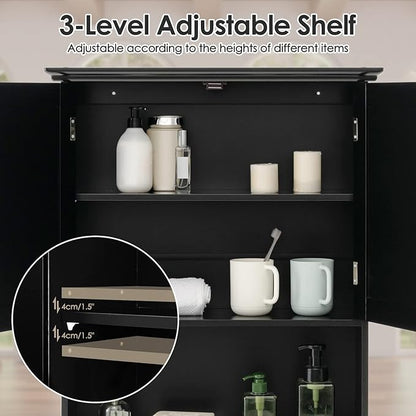 Tangkula Wall Mount Bathroom Cabinet Wooden Medicine Cabinet Storage Organizer with 2-Doors and 1-Shelf Cottage Collection Wall Cabinet (Black)
