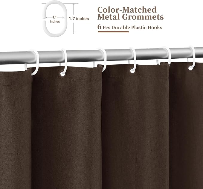 BTTN Stall Boho Scalloped Linen Textured Cloth Shower Curtain, 36x72, Brown | Half Size, 230GSM Waterproof Polyester, Heavy Duty Fabric, 6 Plastic Hooks, Elegant Modern Farmhouse Style, Machine Washable