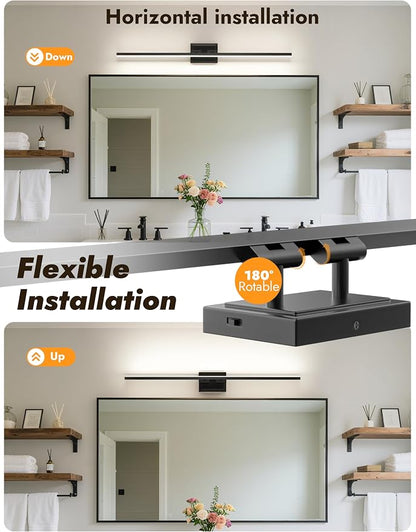 39.4 Inch Modern Bathroom Light Fixture, 24W 5CCT Dimmable LED Black Bathroom Vanity Lights Over Mirror, Vanity Lights for Bathrooms Restroom Mirror- ETL Certified