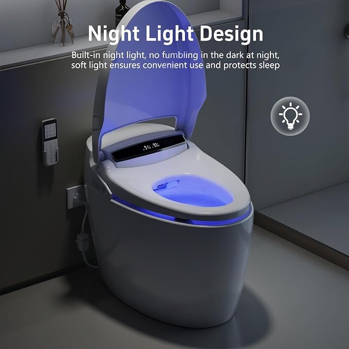 TDH Smart Toilet,Tankless Toilets with Foot Sensor,Heated Toilet Bidet with Warm Water Sprayer and Dryer,LED Display and Night Light,Auto Flush ADA Comfort Height