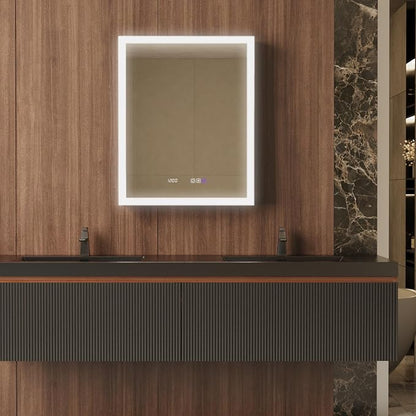 24 in. W Smart Lighted Medicine Cabinet with Mirror for Bathroom, Recessed/Surface Mount Medicine Cabinet with Anti-Fog, 1800W Charging Station, USB Ports, 3 Color Lights, Right Open