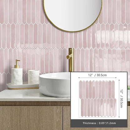 10 Sheets Long Hexagon Tile Peel and Stick Backsplash | Self-Adhesive Wall Tiles Stick on Back Splash for Kitchen, Bathroom, Fireplace,RV(Pink,12"×12")