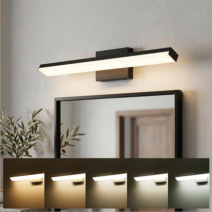 mirrea 24in 5CCT Black LED Vanity Lights for Bathroom Over Mirror | 5 color temperatures,Adjustable light angle,ETL listed,Dimmable,Bathroom lighting fixtures,Eye-friendly,Frosted acrylic shade