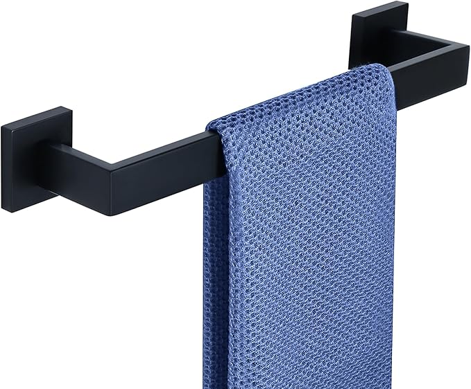 Alise Towel Bar Towel Racks for Bathroom Wall Mount 16 Inch,Matte Black | SUS304 Stainless Steel Bathroom Towel Holder, Full Square Towel Rod Towel Hanger for Bathroom Lavatory Kitchen