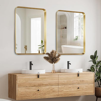Fabuday Bathroom Mirror Over Sink 16x24 Inch - Gold Matte Framed Mirrors, Rectangular Wall Mounted Bathrooms for Restroom, Farmhouse, Entryway, Horizontal or Vertical Hanging