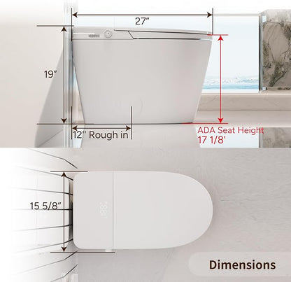 Luxury Smart Toilet, Bidet Toilet with ADA Chair Height, Auto Open/Close, 1000 Gram MaP Auto Flush, Warm Water/Dryer, Deodorization, Elongated Heated Seat, Smart Toilet with Bidet Built in | MAP 1000g Auto-Flush, Hot & Cold Bubble Spa Wash, ADA Height ...