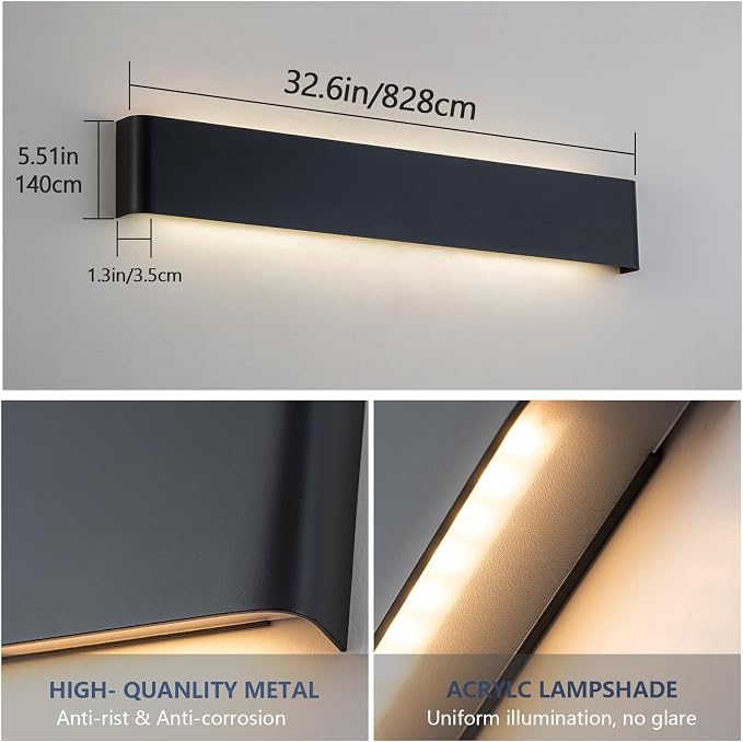 2 Pack 32.6in LED Bathroom Vanity Light, 32W Hardwired Fixture | 5 CCT Adjustable 3000K-6500K. Modern Black Wall Mounted Bathroom Light Fixture. Vanity Lights for Bathroom Over Mirror.