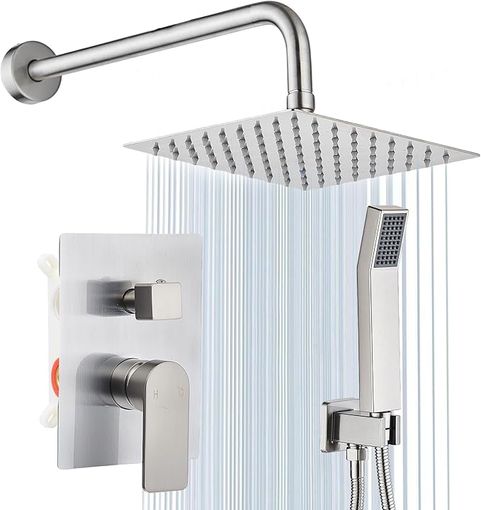 Shower Faucet Set With 8" Shower Head And Handheld Brushed | Wall Mounted Shower System Valve Include 2 Function