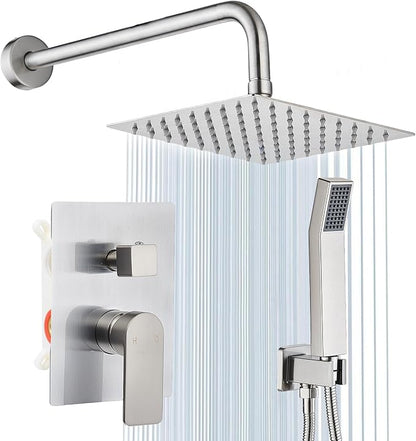 Shower Faucet Set With 8" Shower Head And Handheld Brushed | Wall Mounted Shower System Valve Include 2 Function