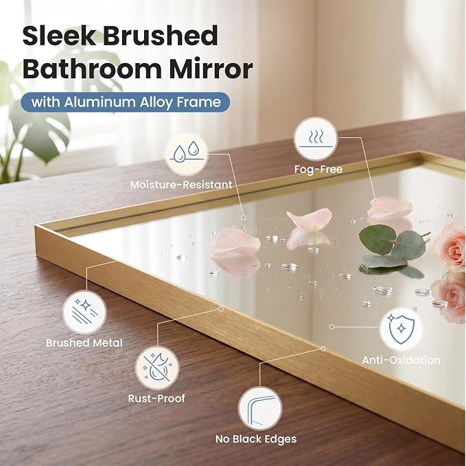 DUMOS 24"x36" Wall Mirror, Bathroom Mirrors for Over Sink, Gold | Tempered Glass & Anti Rust Metal Frame, Decor for Entryway, Living Room, Bathroom, Vanity
