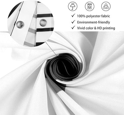White and Black Extra Long Shower Curtain, Boho Minimalist Mid Century Modern Arch Geometric Machine Washable Waterproof Fabric for Bathroom Bathtub with Hooks 72Wx84H