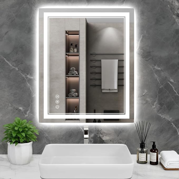 36x30 Inch LED Bathroom Mirror with Lights, 3 Colors Dimmable LED Vanity Mirror, Front and Back Lit, Anti-Fog, Memory Function, Shatterproof Tempered Glass, ETL Listed, Wall Mounted Makeup Mirror