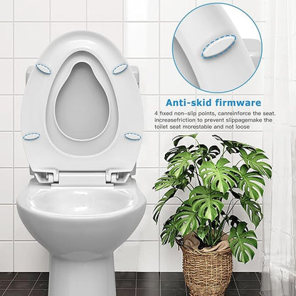 2-Pack Elongated Toilet Seats with Built-In Potty Training, Adult and Child Design with Soft Quiet Close and Non-Slip Features, Magnetic Kids Seat and Cover, White Color for Elongated/Oval Toilets
