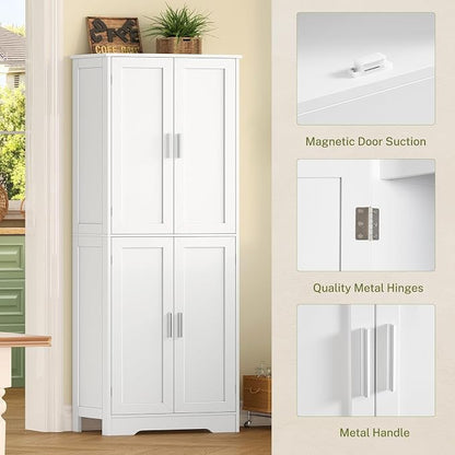67” Storage Cabinet, Kitchen Pantry Cabinet with 4 Doors and 2 Adjustable Shelves, Cupboard, Tall Bathroom Cabinets for Dining Room, Living Room, White