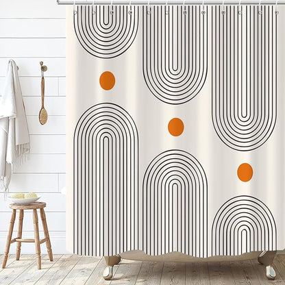 Boho Mid Century Extra Long Shower Curtain, Minimalist Abstract Arch Simple Sun Modern Machine Washable Waterproof Fabric for Bathroom Bathtub with 12 Hooks 72Wx84H