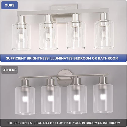 Hasipu 4-Light Bathroom Light Fixtures, Vanity Light with Clear Glass Shade, Bathroom Lighting Fixtures Over Mirror for Kitchen Living Room Hallway Cabinet Porch