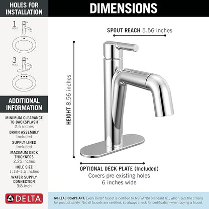 Delta Nicoli 1 Hole Pull Down Bathroom Faucet with Sprayer, Chrome Single Hole Bathroom Sink Faucet with Pull Out Sprayer for Vanity, Metal Push-Pop Drain, Chrome 15849LF-PD