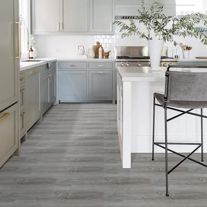 Peel and Stick Floor Tile, 40-Pack 60 Sq.Ft, Natural Grey Wood Grain Look | Self Adhesive and Waterproof for Transfer Bathroom, Kitchen, Living Room, Bedroom(36x6inch)