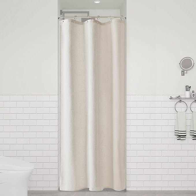 36 Inch Shower Curtain - Stall Narrow Half Green Linen Ultra Thick Fabric Shower Curtain Set with Hooks, Boho Farmhouse Rustic RV Camper Bath Curtains for Bathroom, Oatmeal, 36x72