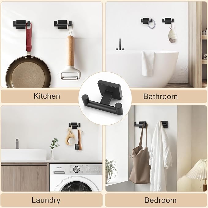 Matte Black Bathroom Hardware Set, 5-Piece Bath Towel Bar Set with 23.6” Towel Bar, Towel Ring, Toilet Paper Holder, Two Hooks, SUS304 Towel Racks for Bathroom Wall Mounted