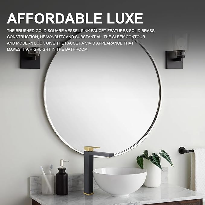 Matte Black and Brushed Gold Vessel Sink Faucet, Lava Odoro Single Handle Bathroom Faucet Single Hole Bathroom Sink Faucet Tall Bowl Sink Faucet with Drain Assembly, BF307-GB-T