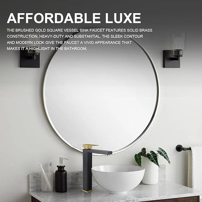 Matte Black and Brushed Gold Vessel Sink Faucet, Lava Odoro Single Handle Bathroom Faucet Single Hole Bathroom Sink Faucet Tall Bowl Sink Faucet with Drain Assembly, BF307-GB-T