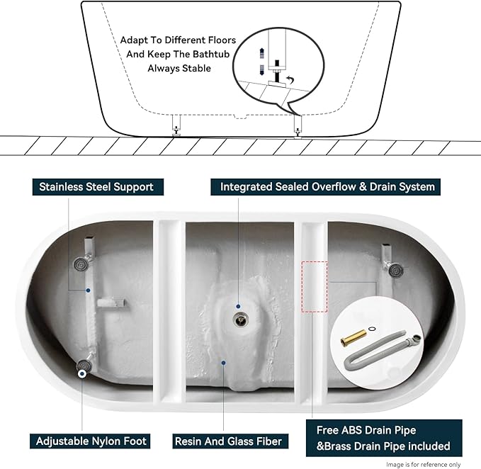 FerdY Santorini 67" Acrylic Freestanding Tub, Gracefully Shaped Contemporary Soaking Tub, Glossy White, cUPC Certified, Polished Gold Toe-tap Drain and Overflow